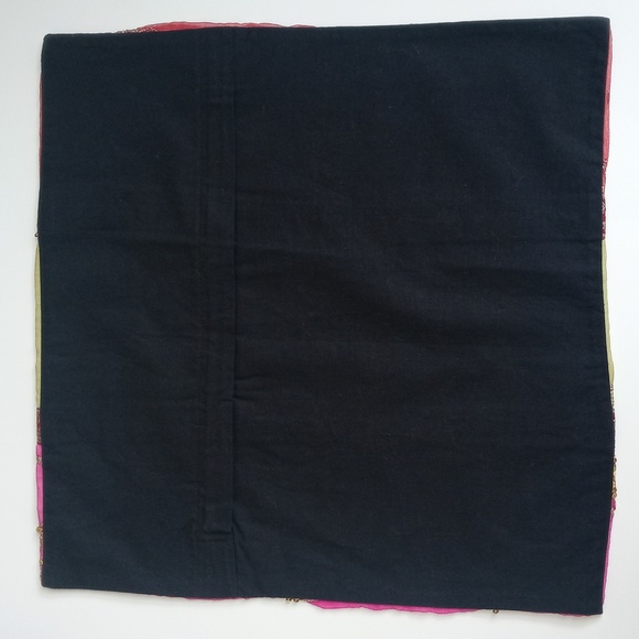 Antique Vintage Batik Sheer Pink Red Green Gold Sequins Embroidered Pillow Sham - Picture 8 of 13